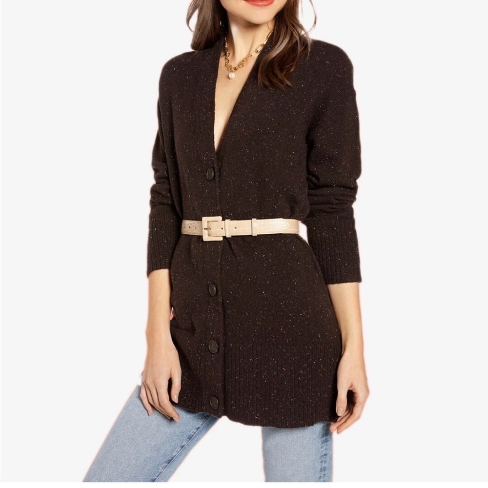 Something Navy Cozy V-Neck Cardigan brown ganache combe size XS NWT